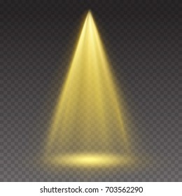 Stage Light Ray Isolated On Transparent Background. Vector Bright Yellow Glow Scene Spotlight Effect. Shine Vertical Theater Projector Beam Template For Your Creative Design
