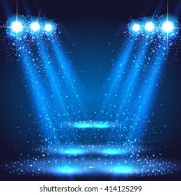 stage, light, spotlights shining in dark place background easy editable