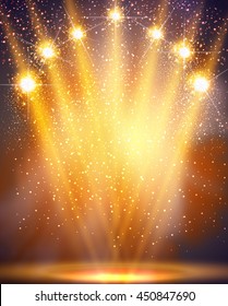 Stage, Light, Spotlights Shining In Dark Place Art Background 