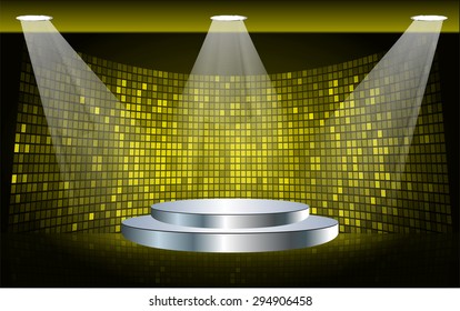 Stage Light yellow Background with Spot Light Effects, vector illustration. Abstract light lamps background for Technology computer graphic website internet business. screen,movie,cinema