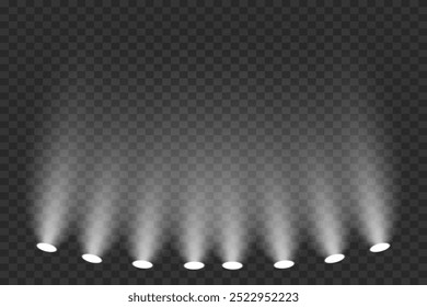 Stage lighting from below. Glowing spotlights and lamp. On a transparent background.