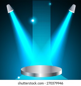 Stage Lighting blue Background with Spot Light Effects - vector illustration. Abstract light lamps background for Technology computer graphic website internet and business