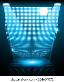 Stage Lighting blue Background with Spot Light Effects, vector illustration. Abstract light lamps background for Technology computer graphic website internet and business. point, spot, dot