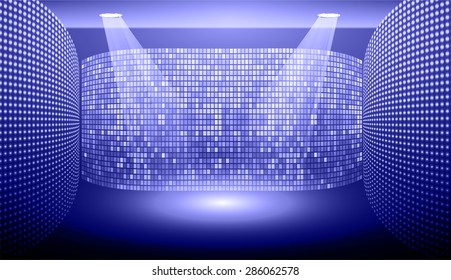 Stage Lighting blue Background with Spot Light Effects, vector illustration. Abstract light lamps background for Technology computer graphic website internet and business.