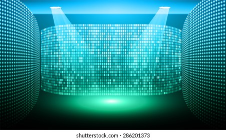 Stage Lighting blue green Background with Spot Light Effects, vector illustration. Abstract light lamps background for Technology computer graphic website internet and business.