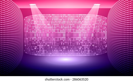 Stage Lighting blue pink Background with Spot Light Effects, vector illustration. Abstract light lamps background for Technology computer graphic website internet and business. infographics.