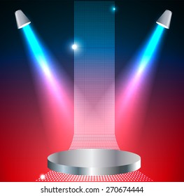Stage Lighting blue red Background with Spot Light Effects - vector illustration. Abstract light lamps background for Technology computer graphic website internet and business