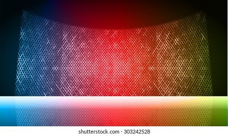 Stage Lighting blue red green Background with Spot Light Effects, vector illustration. Abstract light lamps background for Technology computer graphic website internet business. screen,movie,cinema