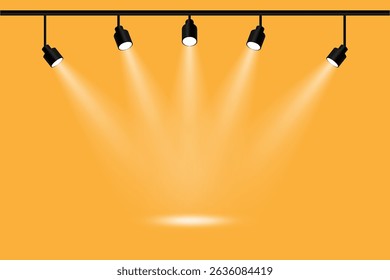Iluminação de palco, luzes brilhantes. Ilustração vetorial