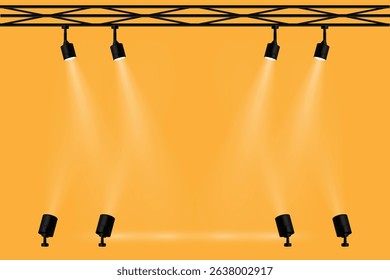 Stage lighting, bright spotlights. Vector illustration