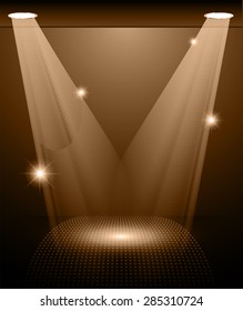 Stage Lighting brown Background with Spot Light Effects, vector illustration. Abstract light lamps background for Technology computer graphic website internet and business. 
