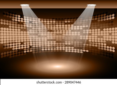 Stage Lighting brown Background with Spot Light Effects, vector illustration. Abstract light lamps background for Technology computer graphic website internet business. screen, movie,cinema,scene