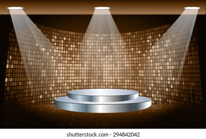 Stage Lighting brown Background with Spot Light Effects, vector illustration. Abstract light lamps background for Technology computer graphic website internet business. screen,movie,cinema