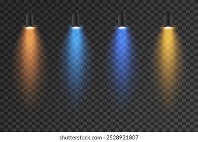 Colección de iluminación escénica. Focos brillantes y luces de podio.