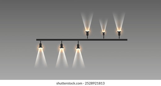 Stage lighting collection. Glowing spotlights and podium lights.