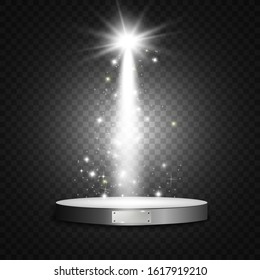 Stage lighting, a collection of transparent effects. Bright lighting with spotlights. Vector illustration.	