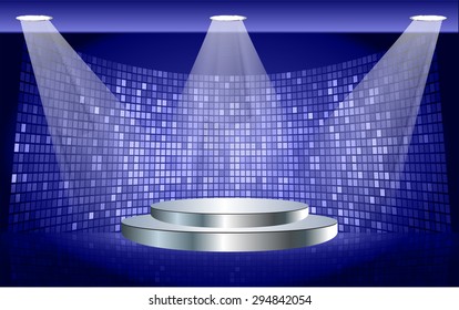 Stage Lighting dark blue Background with Spot Light Effects, vector illustration. Abstract light lamps background for Technology computer graphic website internet business. screen,movie,cinema
