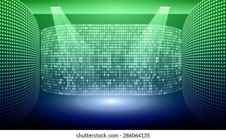 Stage Lighting dark blue green Background with Spot Light Effects, vector illustration. Abstract light lamps background for Technology computer graphic website internet and business. infographics.