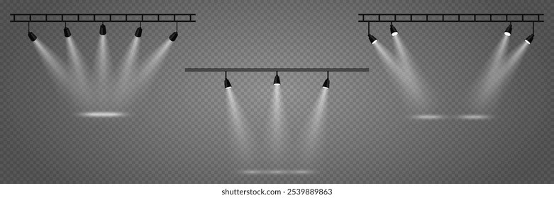 Efeito de iluminação de palco, luzes de spot. Em um fundo transparente.