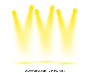 Stage Lighting Large Collection, Projector Lighting Effects, Bright Yellow Lighting with Spotlights PNG. Vector.