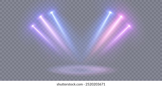 Stage lighting with LED strobes. Laser light show. Empty stage before the performance. Spotlights on a dark background. Adobe Illustrator Artwork	
