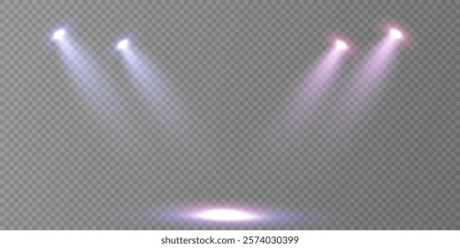 
Stage lighting with LED strobes. Laser light show. Empty stage before the performance. Spotlights on a dark background.