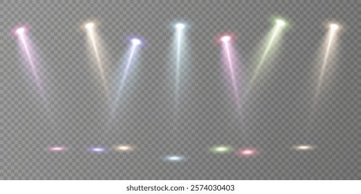 
Stage lighting with LED strobes. Laser light show. Empty stage before the performance. Spotlights on a dark background.