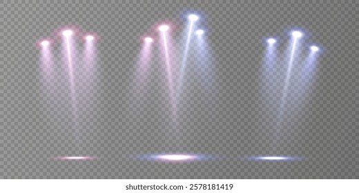 Stage lighting with LED strobes. Laser light show. Empty stage before the performance. Spotlights on a dark background.