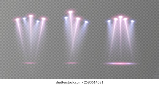 Stage lighting with LED strobes. Laser light show. Empty stage before the performance. Spotlights on a dark background.
