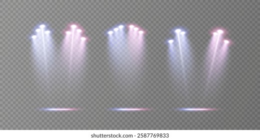 Stage lighting with LED strobes. Laser light show. Empty stage before the performance. Spotlights on a dark background.