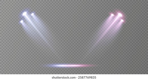 Stage lighting with LED strobes. Laser light show. Empty stage before the performance. Spotlights on a dark background.
