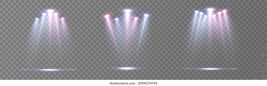 Stage lighting with LED strobes. Laser light show. Empty stage before the performance. Spotlights on a dark background.