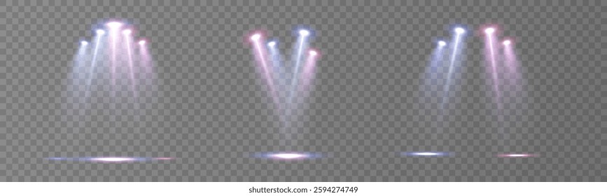 Stage lighting with LED strobes. Laser light show. Empty stage before the performance. Spotlights on a dark background.