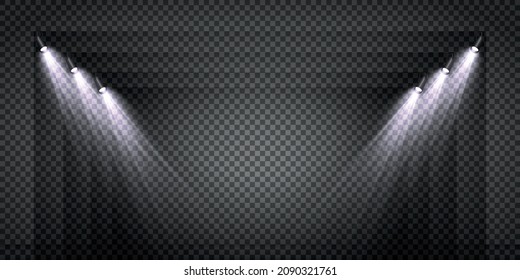 Iluminación escénica, sobre un fondo transparente. Luces luminosas con focos. luz de estudio direccional.