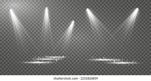 Iluminación escénica, sobre un fondo transparente. Luces luminosas con focos. luz de estudio direccional.