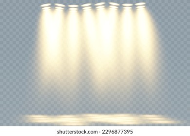 Stage lighting, on a transparent background. Bright lighting with spotlights. directional studio light.