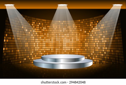 Stage Lighting orange Background with Spot Light Effects, vector illustration. Abstract light lamps background for Technology computer graphic website internet business. screen,movie,cinema