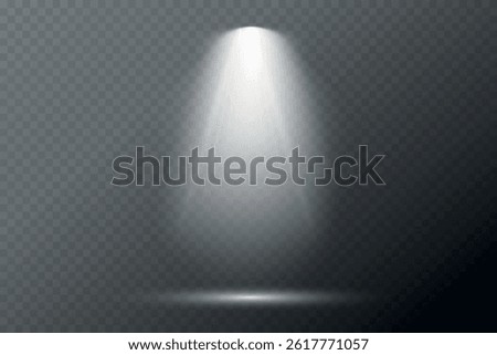 Stage lighting, stage lighting, projector lighting effects, bright white lighting with spotlights, spot light isolated on transparent background, vector