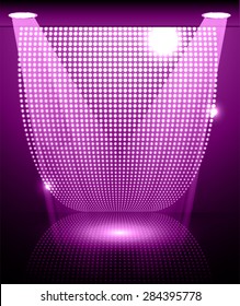 Stage Lighting purple Background with Spot Light Effects, vector illustration. Abstract light lamps background for Technology computer graphic website internet and business. point, spot, dot