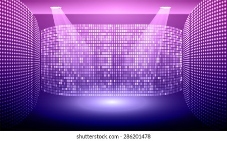 Stage Lighting purple blue Background with Spot Light Effects, vector illustration. Abstract light lamps background for Technology computer graphic website internet and business. infographics.