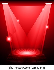 Stage Lighting red Background with Spot Light Effects, vector illustration. Abstract light lamps background for Technology computer graphic website internet and business. 