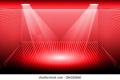 Stage Lighting red Background with Spot Light Effects, vector illustration. Abstract light lamps background for Technology computer graphic website internet business. screen, movie, cinema, scene