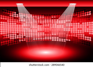 Stage Lighting red Background with Spot Light Effects, vector illustration. Abstract light lamps background for Technology computer graphic website internet business. screen, movie,cinema,scene