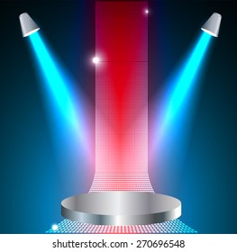 Stage Lighting red blue Background with Spot Light Effects - vector illustration. Abstract light lamps background for Technology computer graphic website internet and business