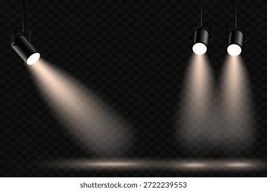 Escena de iluminación de escenario con focos y efecto humo