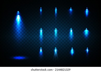 Stage lighting, transparent effects on a checkered dark background. Bright lighting with spotlights.eps10

