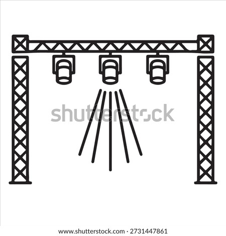 Stage Lighting Truss Icon – Linear Vector Illustration of Concert Spotlights and Event Rigging Equipment