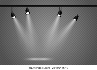 Stage lighting, white spotlights, beautiful lighting. On a transparent background.