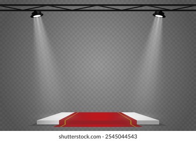 Iluminação de palco, luzes de spot brancas, bela iluminação. Em um fundo transparente.