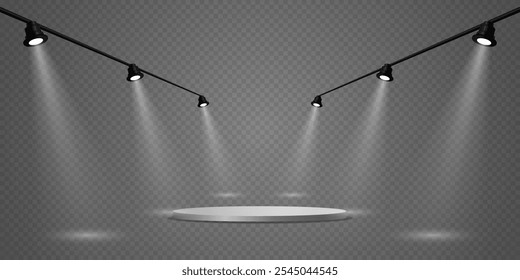 Stage lighting, white spotlights, beautiful lighting. On a transparent background.